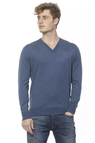 Billionaire Italian Couture Clothing Blue / S Elegant Cashmere V-Neck Men's Sweater