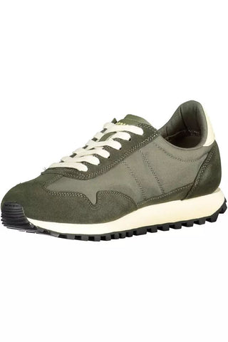 Sporty Green Lace-up Sneakers With Contrast Detailing