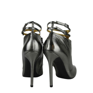 Bottega Veneta Sandals Grey / EU39/US9 Women's Grey Ankle Metallic Leather Heels With Straps