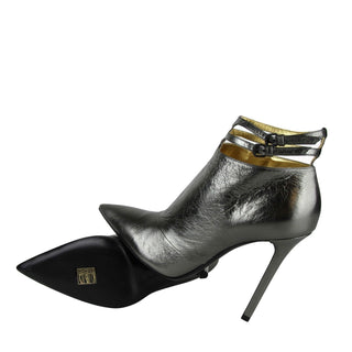 Bottega Veneta Sandals Grey / EU39/US9 Women's Grey Ankle Metallic Leather Heels With Straps