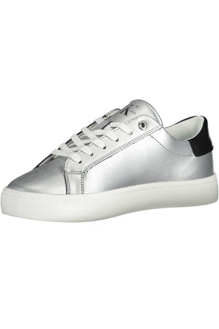 Elegant Silver Laced Sneakers With Contrasting Sole