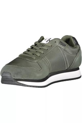 Sleek Green Lace-up Sneakers With Contrasting Sole