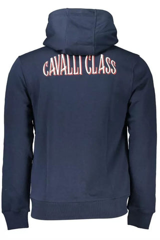 Cavalli Class Clothing Elegant Blue Hooded Zip Sweatshirt