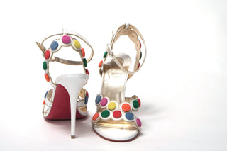 Christian Louboutin Sandals White Multicolor Spot Design High Heels Shoes Sandal