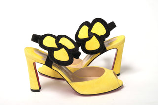 Christian Louboutin Sandals Yellow / EU35/US4.5 Yellow Black Peep Toe Flower Sandal