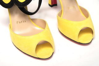 Christian Louboutin Sandals Yellow / EU35/US4.5 Yellow Black Peep Toe Flower Sandal