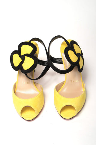 Christian Louboutin Sandals Yellow / EU35/US4.5 Yellow Black Peep Toe Flower Sandal