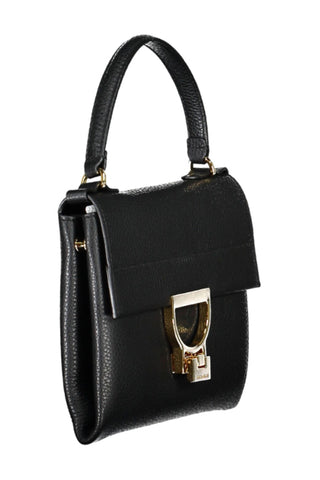 Chic Black Leather Handbag With Twist Lock