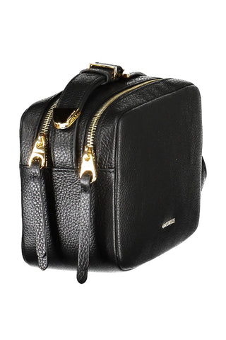 Elegant Black Leather Shoulder Bag With Logo