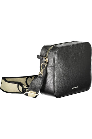 Elegant Black Leather Shoulder Bag With Contrasting Details