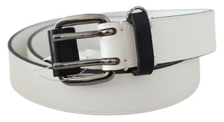 Costume National Accessories White / 90 cm / 36 Inches / Material: Leather White Genuine Leather Silver Buckle Waist Belt