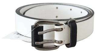 Costume National Accessories White / 90 cm / 36 Inches / Material: Leather White Genuine Leather Silver Buckle Waist Belt