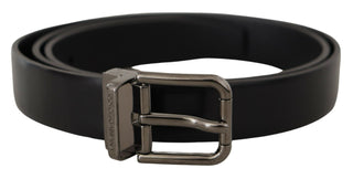 Dolce & Gabbana Accessories Black / 95 cm / 38 Inches / Material: Leather Sleek Black Leather Belt with Metallic Buckle