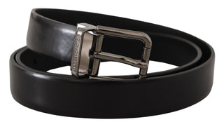 Dolce & Gabbana Accessories Black / 95 cm / 38 Inches / Material: Leather Sleek Black Leather Belt with Metallic Buckle