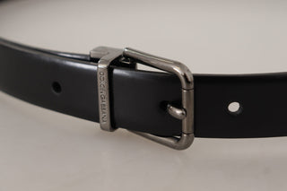 Dolce & Gabbana Accessories Black / 95 cm / 38 Inches / Material: Leather Sleek Black Leather Belt with Metallic Buckle