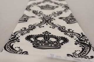 Dolce & Gabbana Accessories Black and White White Silk Royal Crown Mens Wrap Shawl Fringe Scarf