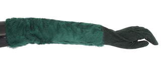 Dolce & Gabbana Accessories Green / 8|M / Material: 100% Leather Xiangao fur Elegant Elbow-Length Leather Gloves