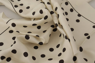 Dolce & Gabbana Accessories Off White Black Ivory Polka Dots Square Handkerchief Scarf