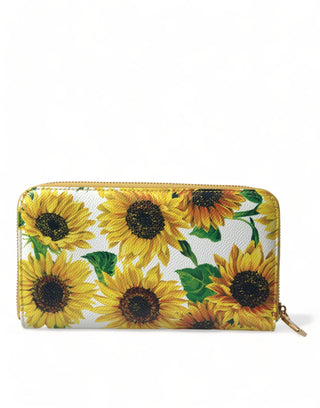 Dolce & Gabbana Bags White White Sunflower Leather DG Zip Around Continental Wallet