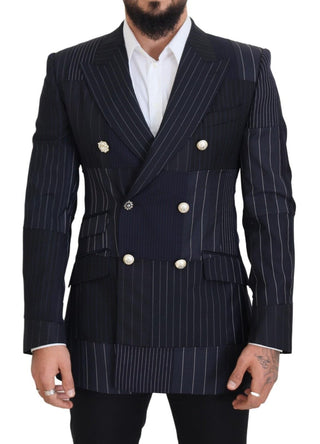 Dolce & Gabbana Blazers Navy Blue / IT50 | L / Material: 77% Virgin Wool, 12% Wool, 6% Polyester, 3% Silk, 2% Elastane Elegant Navy Slim-Fit Double Breasted Blazer