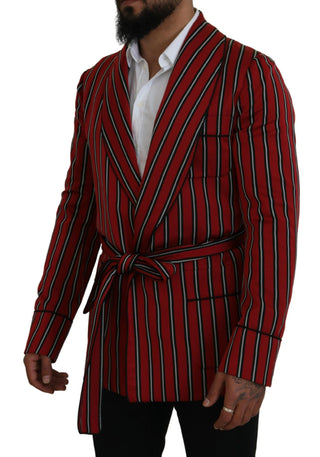 Dolce & Gabbana Blazers Red / IT48 | M / Material: 90% Polyester, 10% Silk Elegant Red Striped Long Robe Luxury Wear