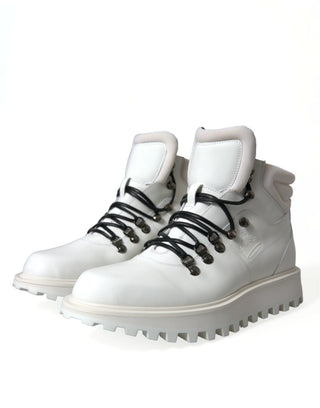 Dolce & Gabbana Boots Elegant White Leather Ankle Boots