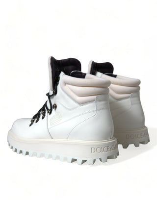 Dolce & Gabbana Boots Elegant White Leather Ankle Boots