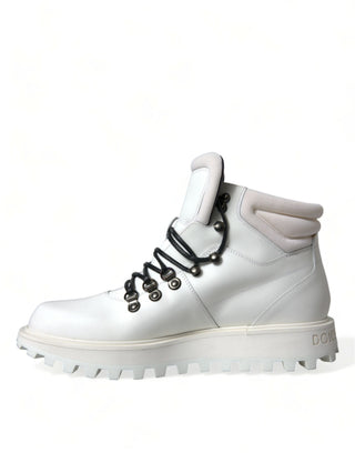 Dolce & Gabbana Boots Elegant White Leather Ankle Boots