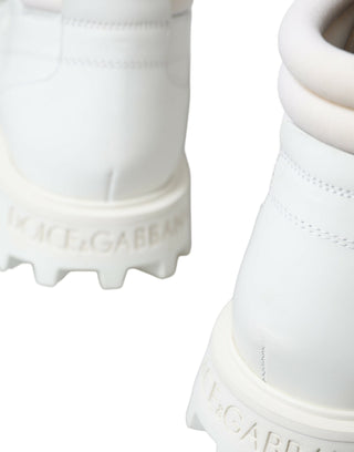 Dolce & Gabbana Boots Elegant White Leather Ankle Boots