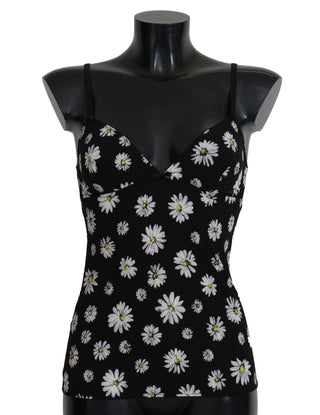 Dolce & Gabbana Clothing Black / IT2 | S / Material:  82%Polycotton, 18% Elastane Elegant Black Daisy Floral Lace Chemise Dress