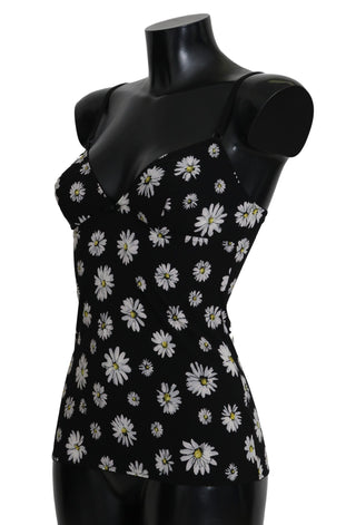 Dolce & Gabbana Clothing Black / IT2 | S / Material:  82%Polycotton, 18% Elastane Elegant Black Daisy Floral Lace Chemise Dress