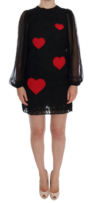 Dolce & Gabbana Clothing Black / IT36 | XS / Material: 50% Polyamide, 40% Polyester, 10% Nylon Elegant Black Lace Heart Applique Shift Dress