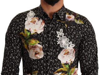 Dolce & Gabbana Clothing Black / IT39 | S / Material: 100% Cotton Elegant Floral Embroidered Dress Shirt