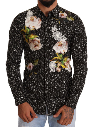 Dolce & Gabbana Clothing Black / IT39 | S / Material: 100% Cotton Elegant Floral Embroidered Dress Shirt