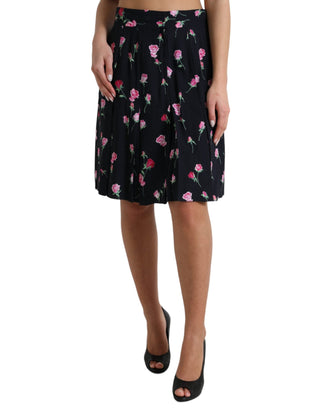 Dolce & Gabbana Clothing Black / IT40|S / Material: 51% Viscose 46% Acetate 3% Elastane Black Rose High Waist A-line Knee Length Skirt