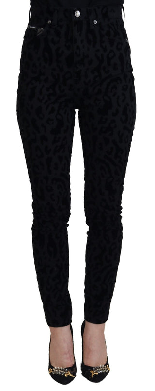 Dolce & Gabbana Clothing Black / IT40|S / Material: 98% Cotton 2% Elastane Chic Leopard Print Denim Elegance