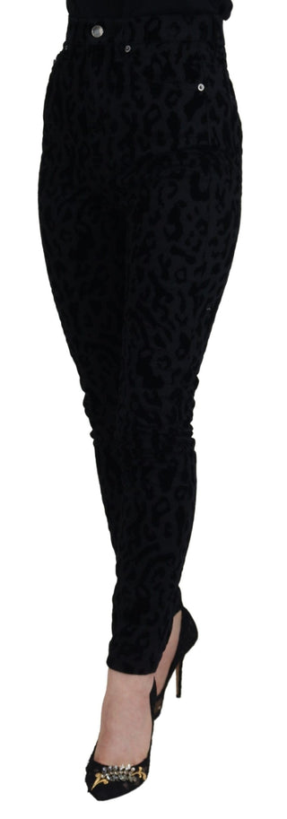 Dolce & Gabbana Clothing Black / IT40|S / Material: 98% Cotton 2% Elastane Chic Leopard Print Denim Elegance