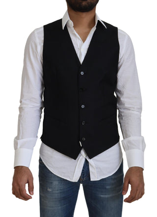 Dolce & Gabbana Clothing Black / IT44 | XS / Material: 82% Virgin Wool 18% Silk Black Wool Stretch Waistcoat Formal Vest