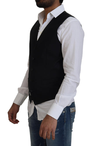 Dolce & Gabbana Clothing Black / IT44 | XS / Material: 82% Virgin Wool 18% Silk Black Wool Stretch Waistcoat Formal Vest