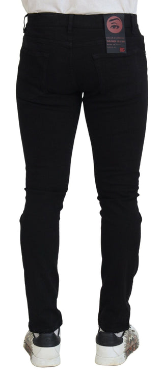 Dolce & Gabbana Clothing Black / IT48 | M / Material: 98% Cotton, 2% Elastane (stretch) Svelte Black Tattered Slim Fit Denim