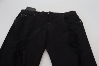 Dolce & Gabbana Clothing Black / IT48 | M / Material: 98% Cotton, 2% Elastane (stretch) Svelte Black Tattered Slim Fit Denim