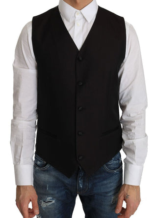 Dolce & Gabbana Clothing Black / IT48 | M / Material: 98% Silk, 2% Polyester Elegant Black Silk Blend Formal Vest