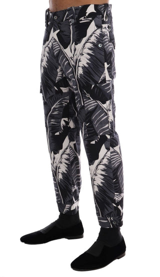 Dolce & Gabbana Clothing Black / IT50 | L / Material: 97% Cotton, 3% Elastane (stretch) Elegant Capri Casual Pants in Banana Leaf Print