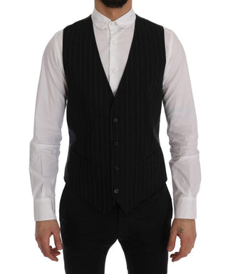 Dolce & Gabbana Clothing Black / IT52 | XL / Material: 80% Cotton, 20% Viscose Elegant Striped Vest Waistcoat