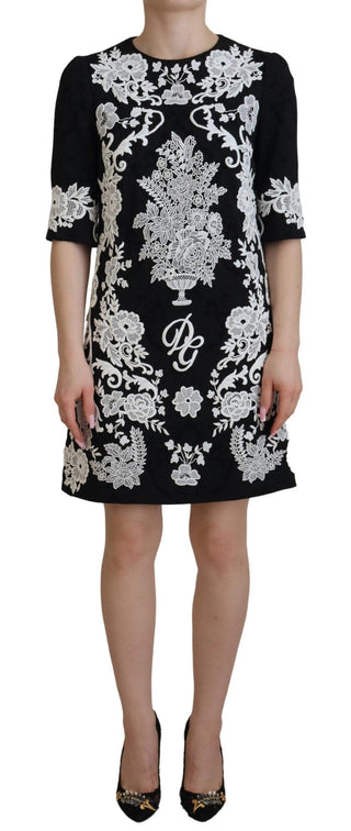 Dolce & Gabbana Clothing Black Lace Trim Half Sleeves A-line Dress