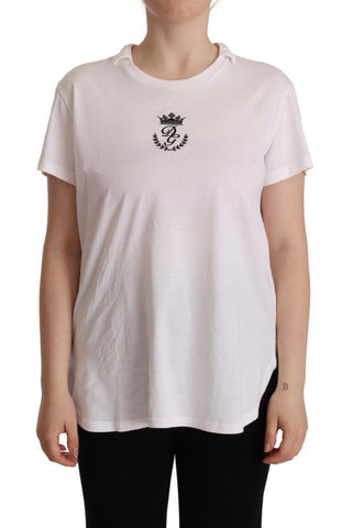 Dolce & Gabbana Clothing Black/White / IT44|L / Material: 100% Cotton Elegant Collared Crown Print Tee