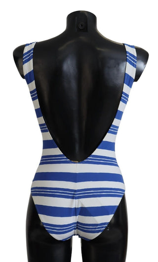 Dolce & Gabbana Clothing Blue and White / IT2 | S / Material: 75% Nylon, 25% Elastane Riviera Chic Blue Striped One Piece Swimsuit