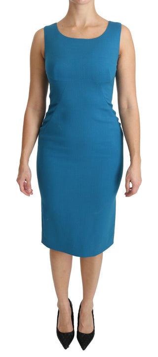 Dolce & Gabbana Clothing Blue / IT36|XXS / Material: 99% Virgin Wool 1% Elastane Elegant Sheath Knee-Length Wool Dress