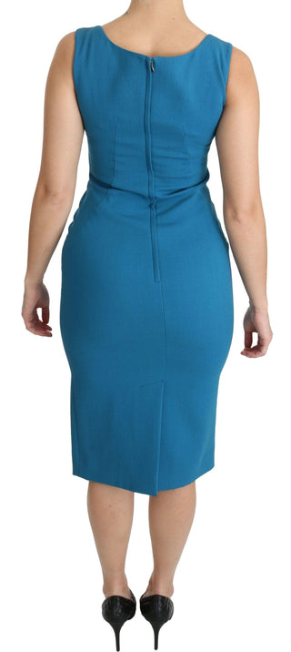 Dolce & Gabbana Clothing Blue / IT36|XXS / Material: 99% Virgin Wool 1% Elastane Elegant Sheath Knee-Length Wool Dress