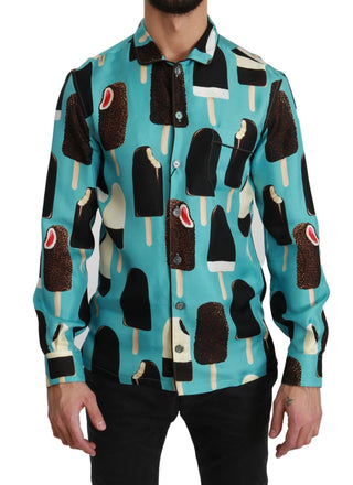 Dolce & Gabbana Clothing Blue / IT37 | XS / Material: 95% Silk, 5% Elastan Exclusive Silk Blend Ice-Cream Print Shirt